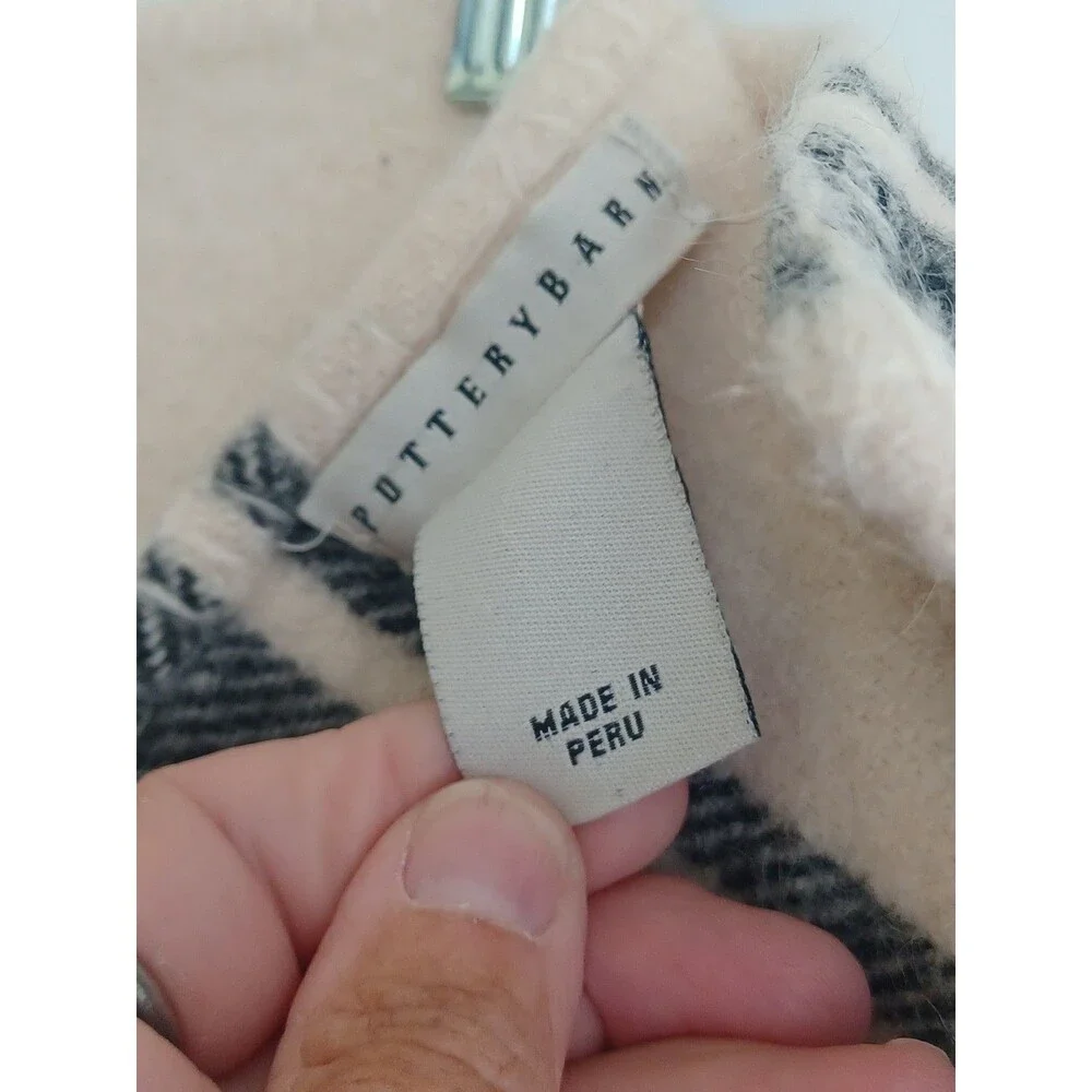 Pottery Barn black ivory plaid throw blanket baby alpaca/woolblend 43x56